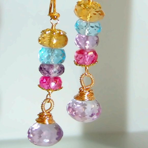 18k Gold Sterling Amethyst Multi Gemstones Chandelier Earrings Jewelry - Picture 2 of 7